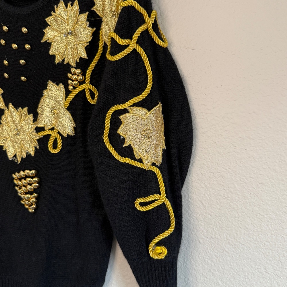 Vintage‎ 80s Embellished Floral Knit Sweater Novelty NYE Dopamine Maximalist - Picture 5 of 9